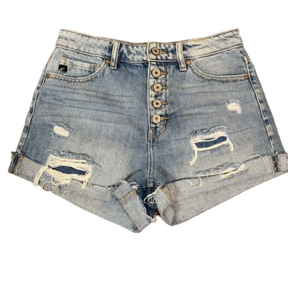Kancan Button Fly‎ Distressed Denim Jean Shorts Medium Light Wash Size 3 / 25